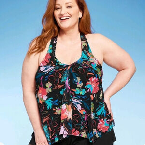 NWT Aqua Green Women's Mesh Overlay Tankini Top 3X